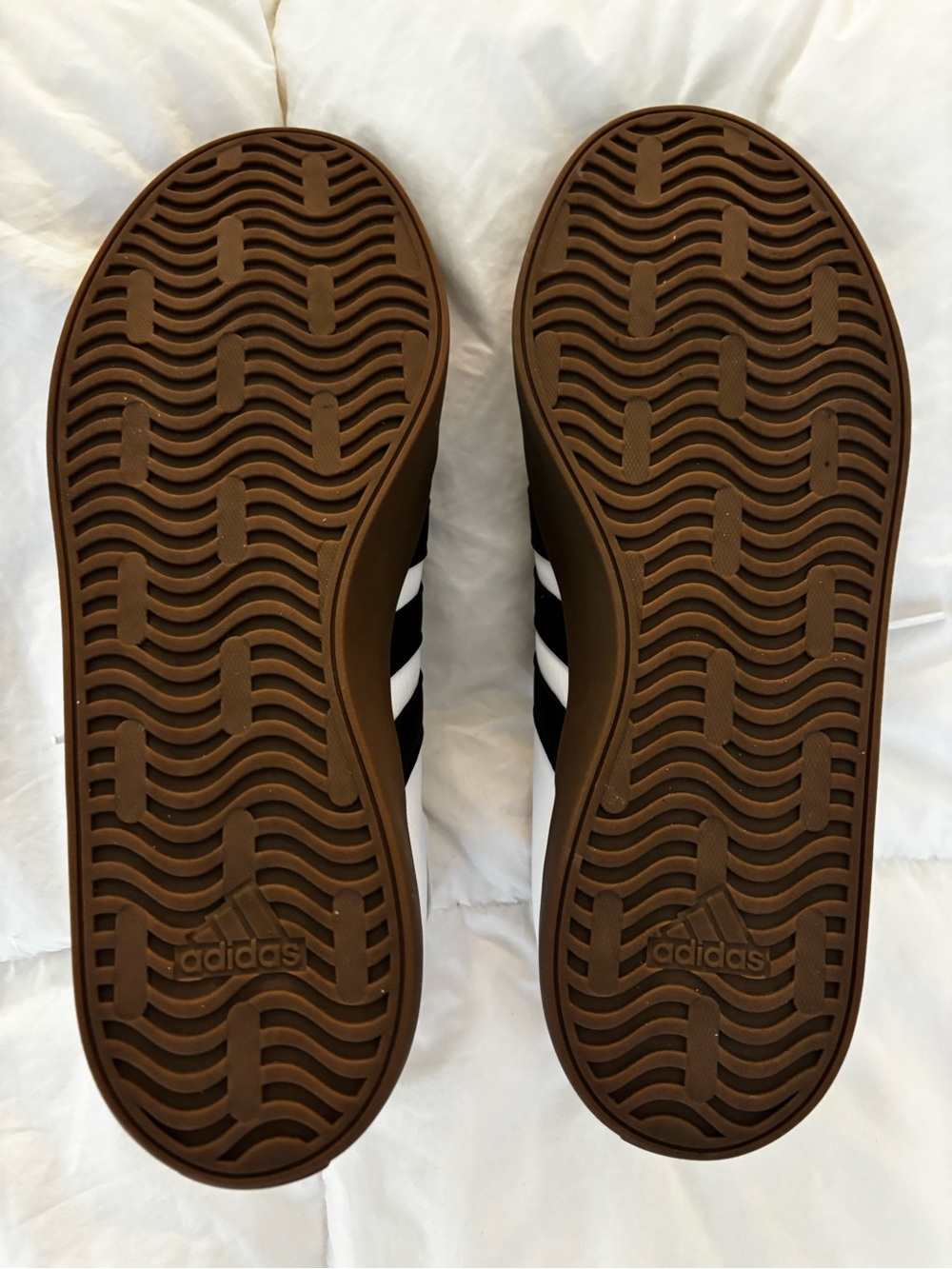 adidas White Sneakers with Black Stripes and Brown Sole - Picture 4 of 8
